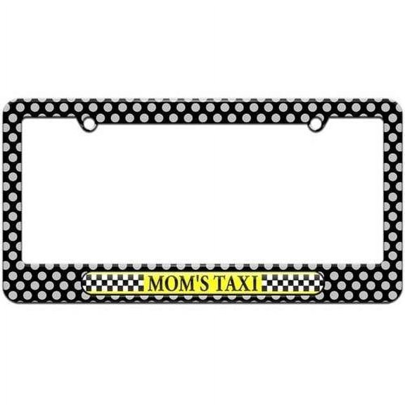 Mom's Taxi, Checkered Logo License Plate Tag Frame, Polka Dots Design