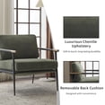 thumbnail image 4 of ODUSE-DAILY Mid Century Modern Accent Chair, Upholstered Chenille Side Corner Armchair, Sling Chair, for Living Room Bedroom Reading, with Metal Frame Wood Arms, Butacas Para Sala (1 Pc, Green), 4 of 11
