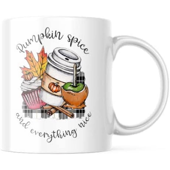 Pumpkin Spice and Everything Nice Funny Coffee Mug Fall Halloween Autumn Cute Love Gift Idea Heart Motivation Inspiration 11-ounce White Ceramic Novelty Tea Cup CMP00304