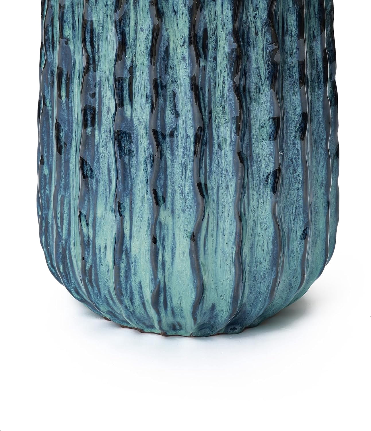 LuxenHome 17" Tall Ceramic Planter, Large Verdant Rise Ribbed  Pot with Drainage Hole and Rubber Plug, Green Gradient Planter Pot for Outdoor , Indoor Flower Pots for Home Garden Patio