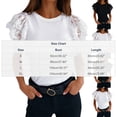 thumbnail image 3 of Nmnitkp Puff Sleeve Short Sleeve Tops for Women Lace Ruffle Sleeve Crew Neck T-Shirt, Solid Color Casual Summer Tops for Daily Wear White,L, 3 of 5