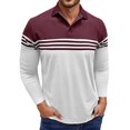 thumbnail image 6 of MIXUE Polo Shirts For Men Fall Winter Striped Print Color Block Lapel Button Down Long Sleeve Casual Sports Tops Sportswear,Red,XXXL, 6 of 7