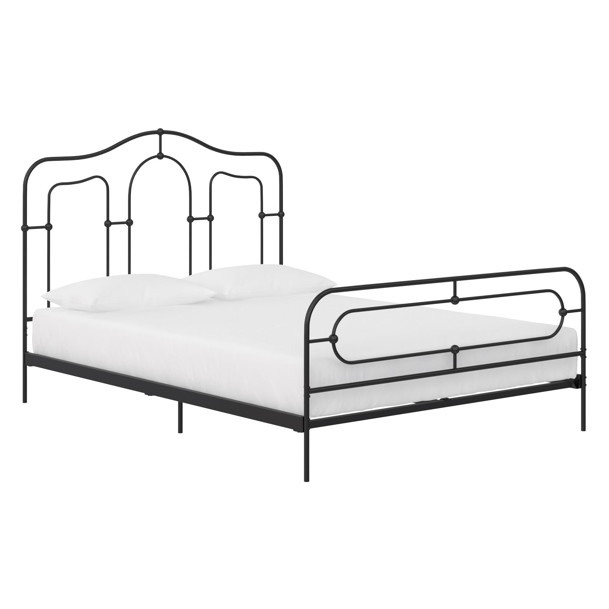 Mr. Kate Primrose Metal Bed with Secured Slats, Headboard and Footboard, Queen Size Frame, Black