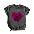thumbnail image 2 of Women Valentines Day Rose Love Print Short Sleeve T-shirts Novelty Graphic Tops Grey, 2 of 5