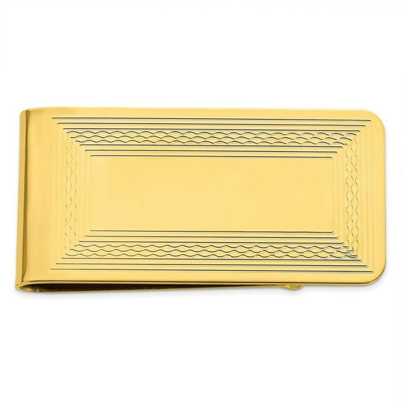 Gold Plated Solid Polished Patterned Border Money Clip Measures 50x25mm Wide - Money Clip for Men