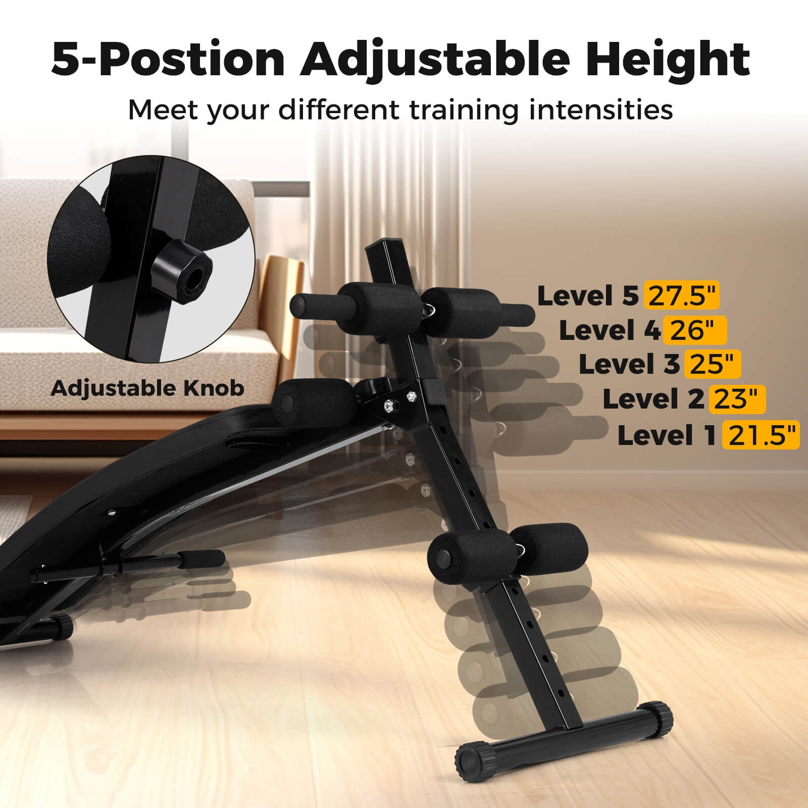 Goplus Full Body Sit Up Bench, Abdominal Workout Bench with 5-Position Adjustable Height