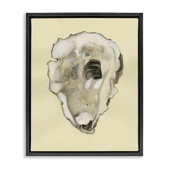 Stupell Industries Beige Oyster Shape Nautical & Beach Painting Black Floater Framed Canvas Art Print Wall Art, 17 x 21