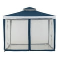 thumbnail image 2 of Sunjoy 10’ x 10’ Outdoor Patio Gazebo, Backyard Modern 2-Tier Steel Frame Soft Top Gazebo with Mesh Netting - Navy Blue & White, 2 of 15
