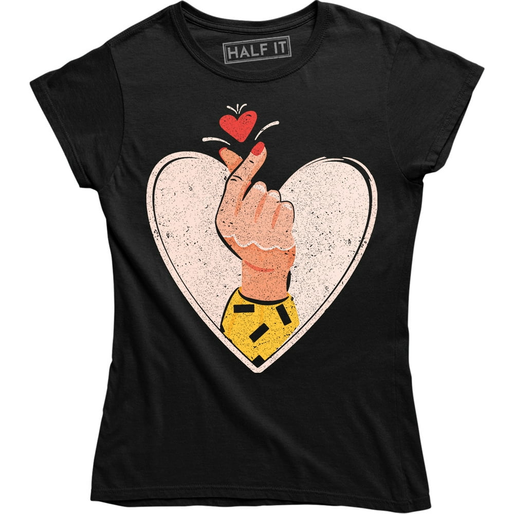 Half It - Korean Oppa Heart Hand Sign Graphic Design Women's T-Shirt - Walmart.com - Walmart.com