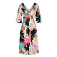 thumbnail image 5 of Women's Floral Print V-Neck Casual Dress 3/4 Sleeve Loose Fit Summer Elastic Waist Long Dress for Parties Weddings Vacations Polyester Lightweight Comfortable, 5 of 8