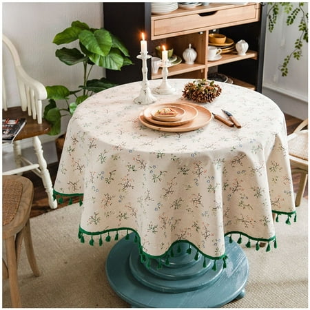 

Pastoral Round Tablecloth Vintage Floral Table Cover for Tabletop Decoration