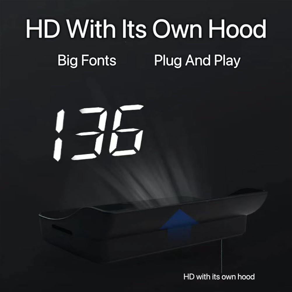 Smart In Car HUD Co Pilot, USB Plug & Play GPS Speedometer, Auto Brightness Large MPH Digital Display, Anti-Reflective Windshield Heads Up Display for Cars, Trucks and Motorcycles