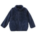 thumbnail image 4 of CCRFTGI Fall Jacket for Girls Fleece Sherpa Zip Up Outwear Coat Soft Fall Winter Coat Cozy Hoodie Sweatshirt with Pockets Navy 4-5Y, 4 of 4