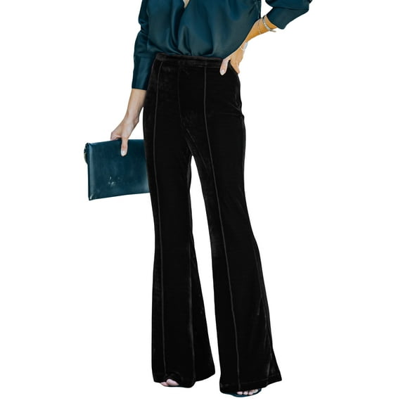 Liacowi Corduroy Flared Pants for Women 90s Vintage Boot Cut Pant Velvet Pants Slim High Waist Elastic Bottom Trousers
