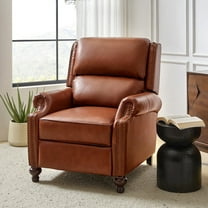 Mid-century Genuine Leather Pushback Recliner Chair with Nailhead Trim Brown