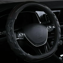 Microfiber Leather Steering Wheel Cover Non-Slip Car Wheel Cover Protector Breathable Microfiber Leather Universal Fit for Most Cars, Black, D Shaped