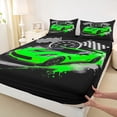 thumbnail image 4 of Castle Fairy Retro Racing Car Full Size Sheets 4-Piece for Kids, Race Flag Design Bed Sheets for Bedroom, Green Black, 4 of 6