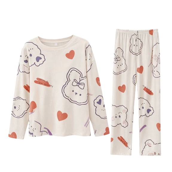 MEICHEN Pajamas for Women Womens Printed Fleece Pyjama Set Soft and Warm Loungewear Nightwear Long Sleeve Top Women's Sleepwear