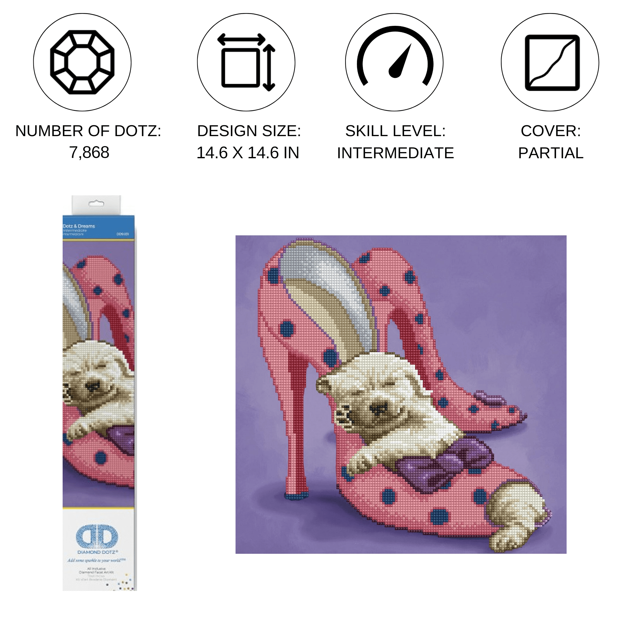 Diamond Dotz Dotz & Dreams Puppy Diamond Painting Kits for Adults - Diamond Art Kits a Relaxing Creative Craft Kit with Dotz Gems  14.6"x14.6"