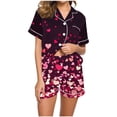 thumbnail image 6 of Vetsdori Short Sleeve Pajamas Sets for Women Heart Print Casual Homewear Summer Shorts & Top Loungewear Button up Pockets,Soft 2 Pieces Womens Pjs Sleepwear, 6 of 8