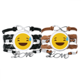thumbnail image 1 of Laugh Awkward Cute Online Chat Face Cartoon Bracelet Hand Strap Leather Rope Wristband Double Set, 1 of 3