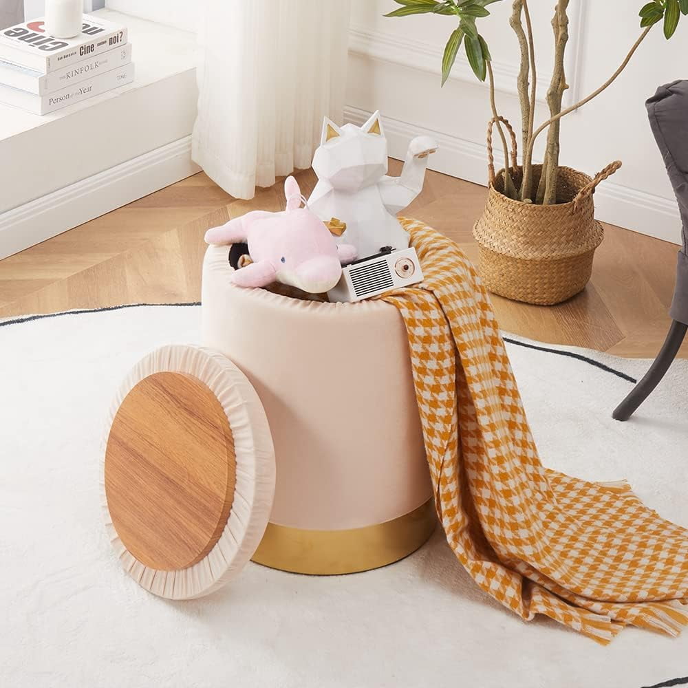 Mxfurhawa Velvet Storage Ottoman Multipurpose Footrest Stool for Living Room & Bedroom(Champagne)