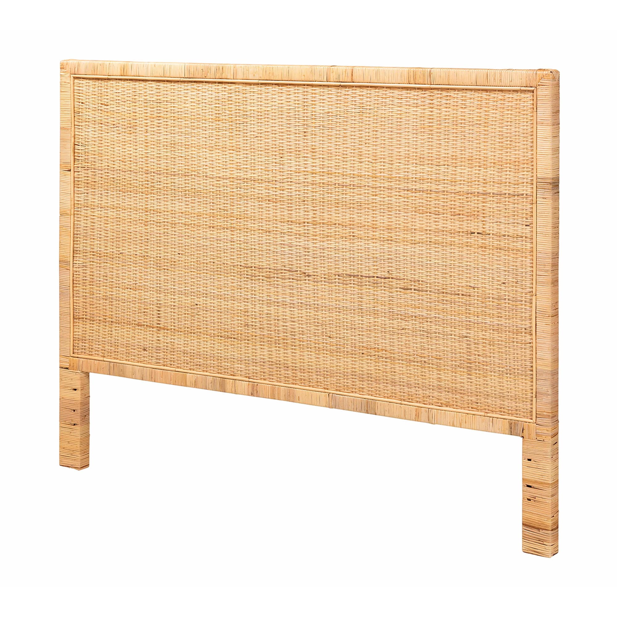 Baxton Studio Adelyn Modern Bohemian Natural Brown Rattan and Mahogany Wood Queen Size Headboard