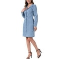 thumbnail image 4 of INSPIRE CHIC Denim Shirt Button Down 2023 Lapel Colla Jean Dress with Belt Pockets S Light Blue, 4 of 5