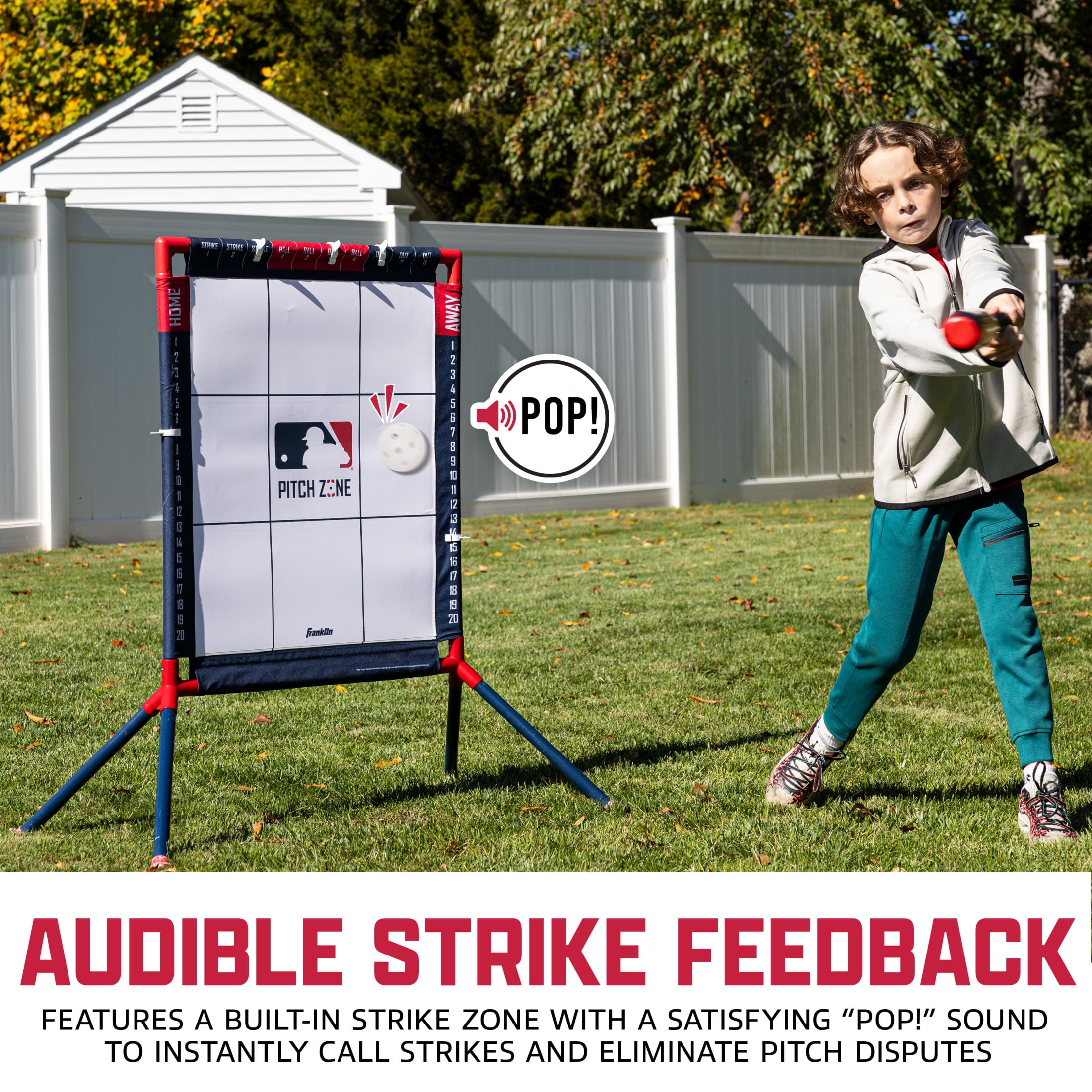 Franklin Sports MLB Pitch Zone Target – Backyard Baseball Strike Zone Trainer with Audible Feedback, Scoring Markers & 3 Plastic Balls – Practice Pitching Accuracy, Strikes, and Outs for Kids & Youth