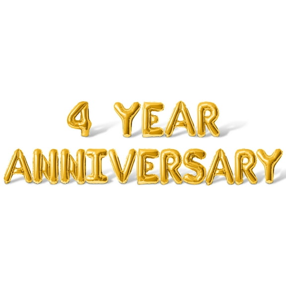 Letter Balloons - 4 YEAR ANNIVERSARY 16" Inch Alphabet Letters Foil Mylar Balloon 4th Anniversary Party Banner (Gold)