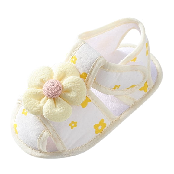 LNMQLPDBS Shoes Toddler Girls Sandals Floral Print Bow Lightweight Toddler First Walkers Closed Toe Soft Sole Sandals for BabySummer Outdoor Shoes Anti Kick Breathable Wear Sandals Yellow 3 Months