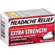 Headache Relief Extra Strength Acetaminophen Pain Reliever Caplets, 24 Ct