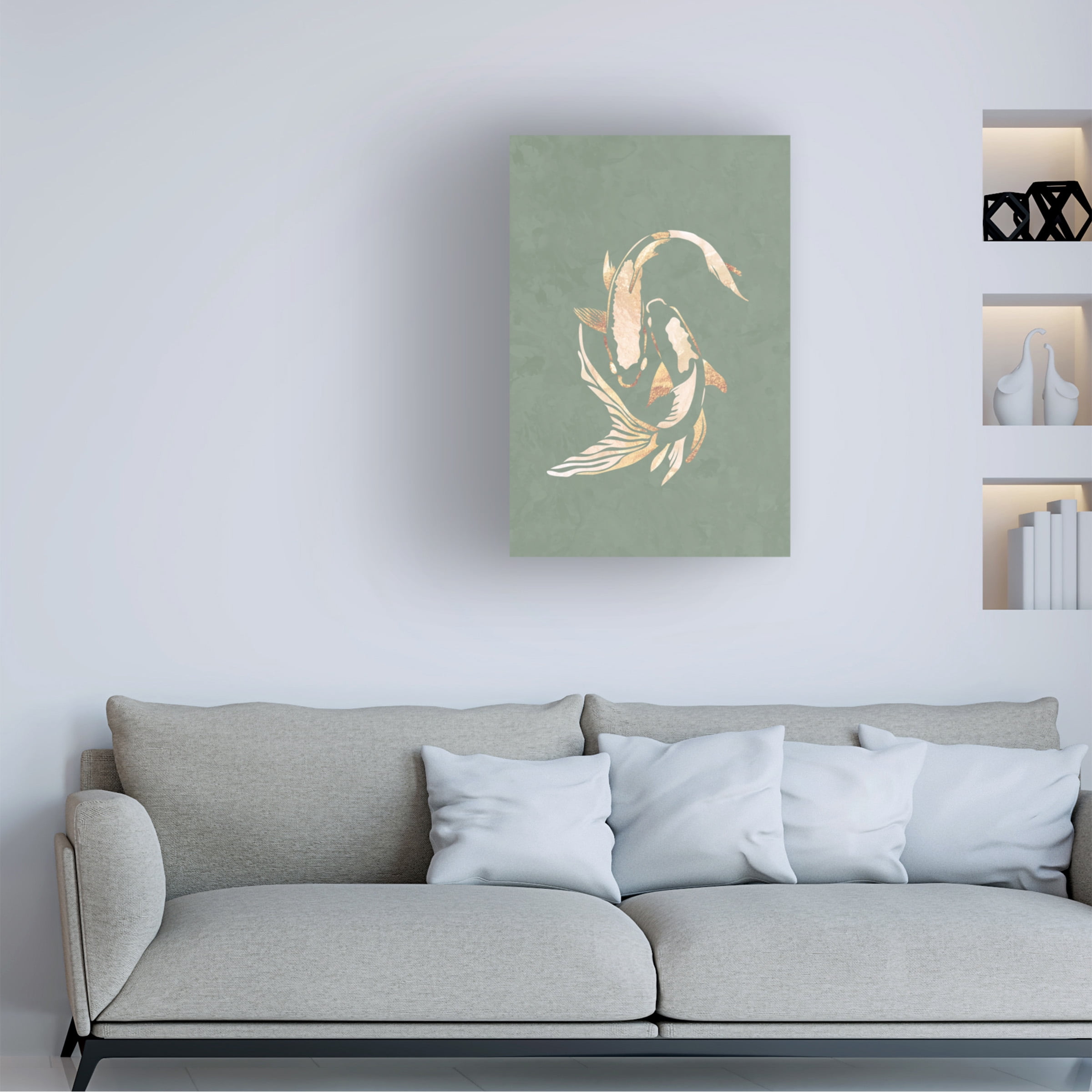 Trademark Fine Art Sarah Manovski  Sage Green Gold Koi Fish 1 Canvas Wall Art - 30x47