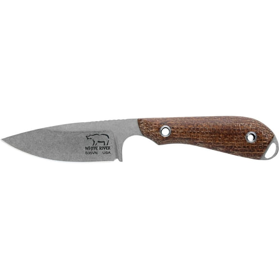 White River Knives M1 Caper Fixed Blade Knife 3" Drop Point CPM S35VN Stonewashed Blade Burlap Micarta Handle Natural