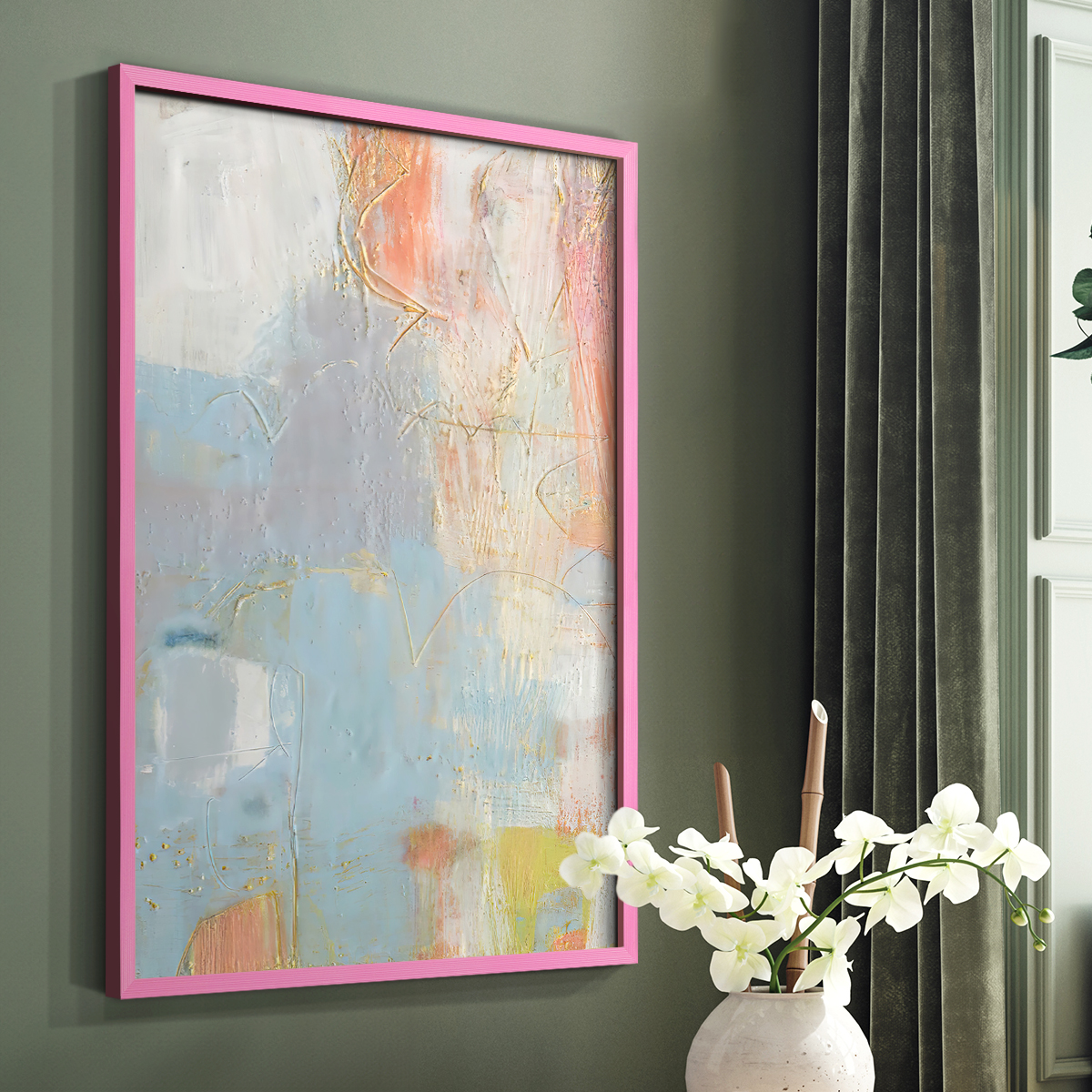 Cully II Framed Print in Pink Solid Wood Framed Print No Nail Hanging