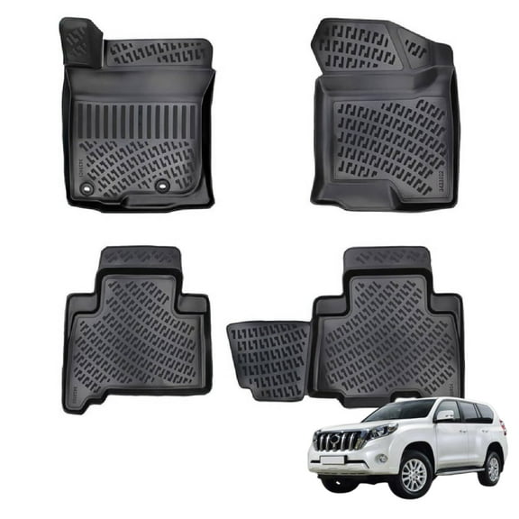 BMY MOTORS Car Floor Mats Liner Compatible for Toyota Land Cruiser Prado 2009-2023 | Front & 2nd Row Seat | Waterproof | All Weather | Durable, Black