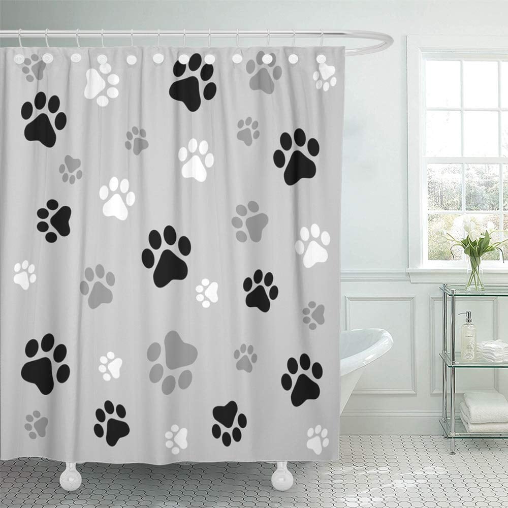 Dog Footprints Bathroom Decor Shower Curtain Liner Waterproof Fabric 12Hook Mats 