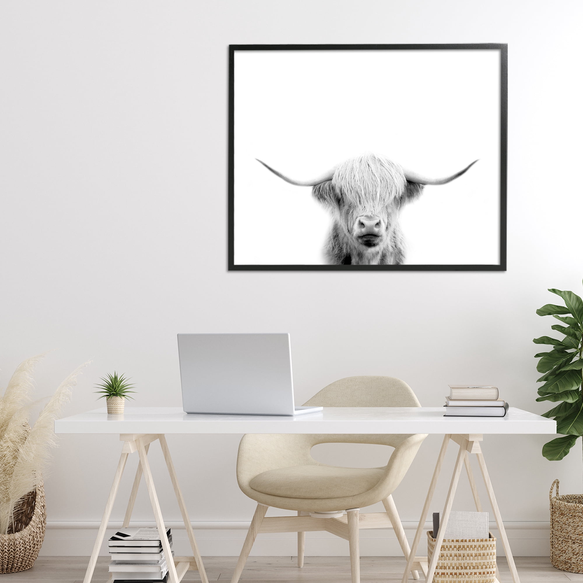 Stupell Industries Scottish Cow Portrait Black Framed Giclee Art, design by Leah Straatsma