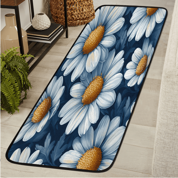 CURLYOOT Daisy Flower Runner Rug 2'x6' Washable Kitchen Runner Rug Indoor Non Slip Laundry Rugs Floor Carpet for Hallway Kitchen Entryway Bedroom Living Room