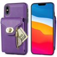 thumbnail image 6 of K-Lion for Apple iPhone XS/X Wallet Case, Luxury PU Leather Zipper Purse Crossbody Shoulder Strap Flip Case for Women Girls Card Holder Cash Slot Shockproof Protective Phone Cover, purple, 6 of 6
