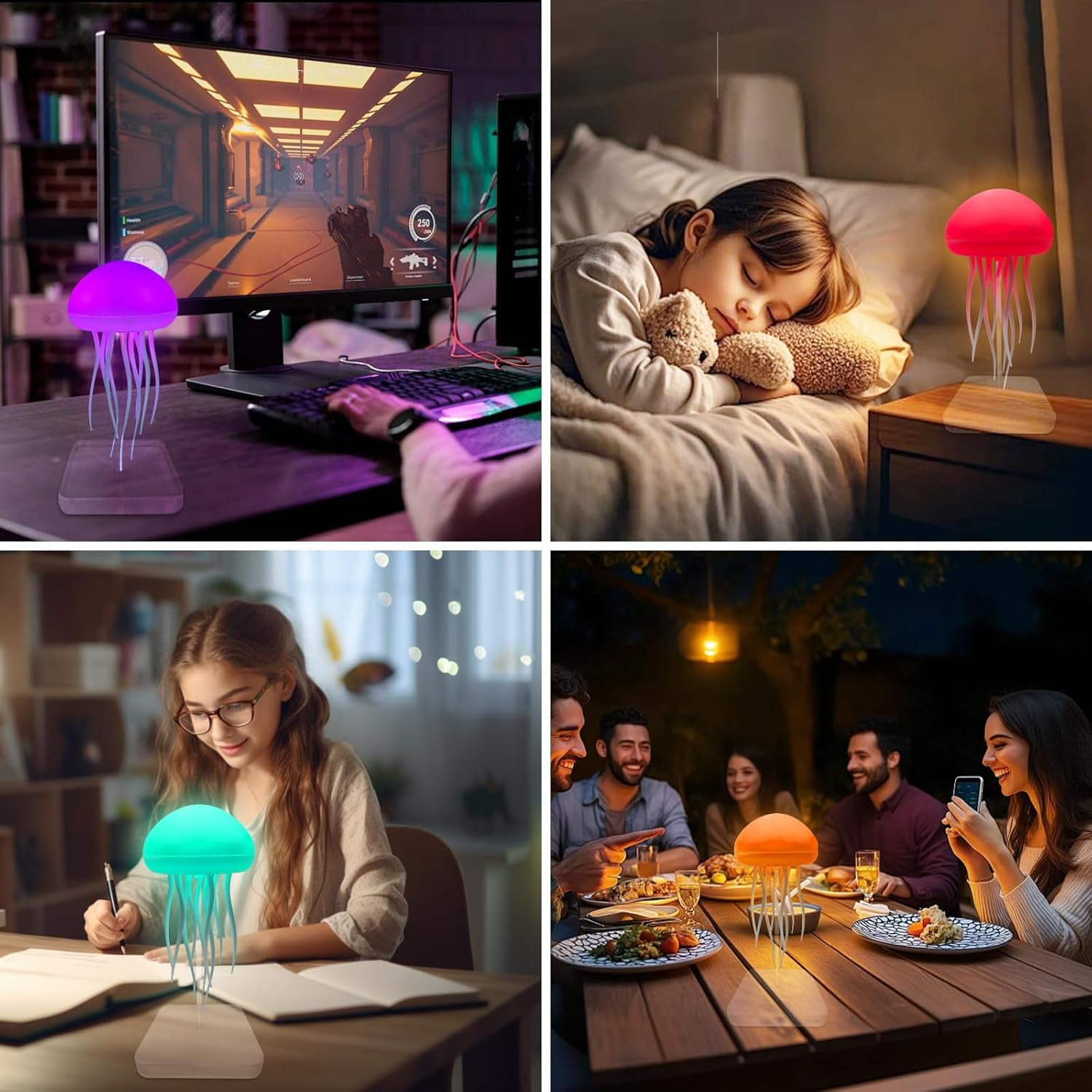 Upgraded Jellyfish Lamp with Jelly Fish Light Lamp with Dancing Legs with Base, Voice Control Jellyfish Night Light Soothing Mood Light for Bedroom, Living Room, Office Night Light, Sleep Aid, Anxiet