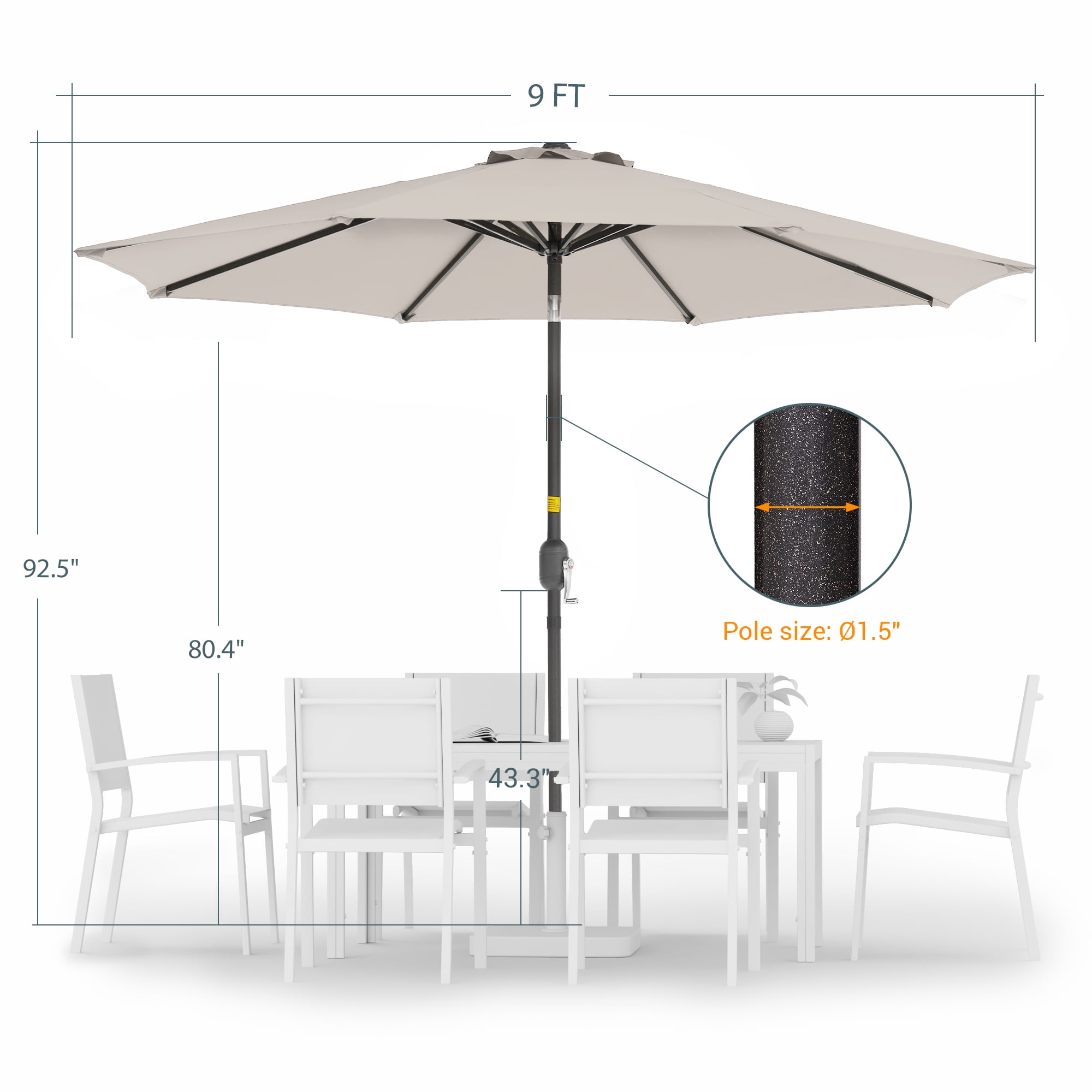 ACEGOSES 9ft Patio Umbrella with Tilt and Crank Waterproof Sunshade Canopy 8 Ribs,Beige