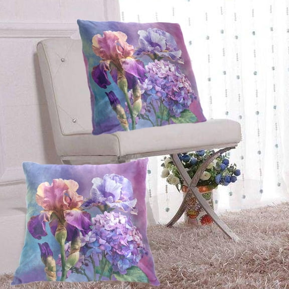 Pillow Covers 16x16 Decorative Square Pillow Covers For Sofa Couch Farmhouse Home Irises & Lilacs