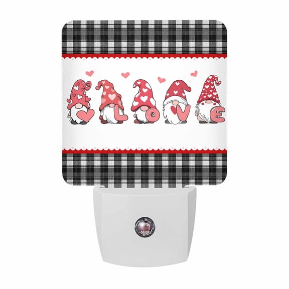 Night Lights Plug into Wall, Valentine's Day LED Night Light with Dusk to Dawn Sensor, Pink Love Gnomes Geart Black Plaid Decorative Nightlight for Hallway Bathroom Kitchen