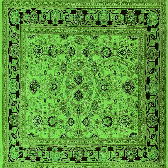 Ahgly Company Indoor Square Oriental Green Industrial Area Rugs, 8' Square