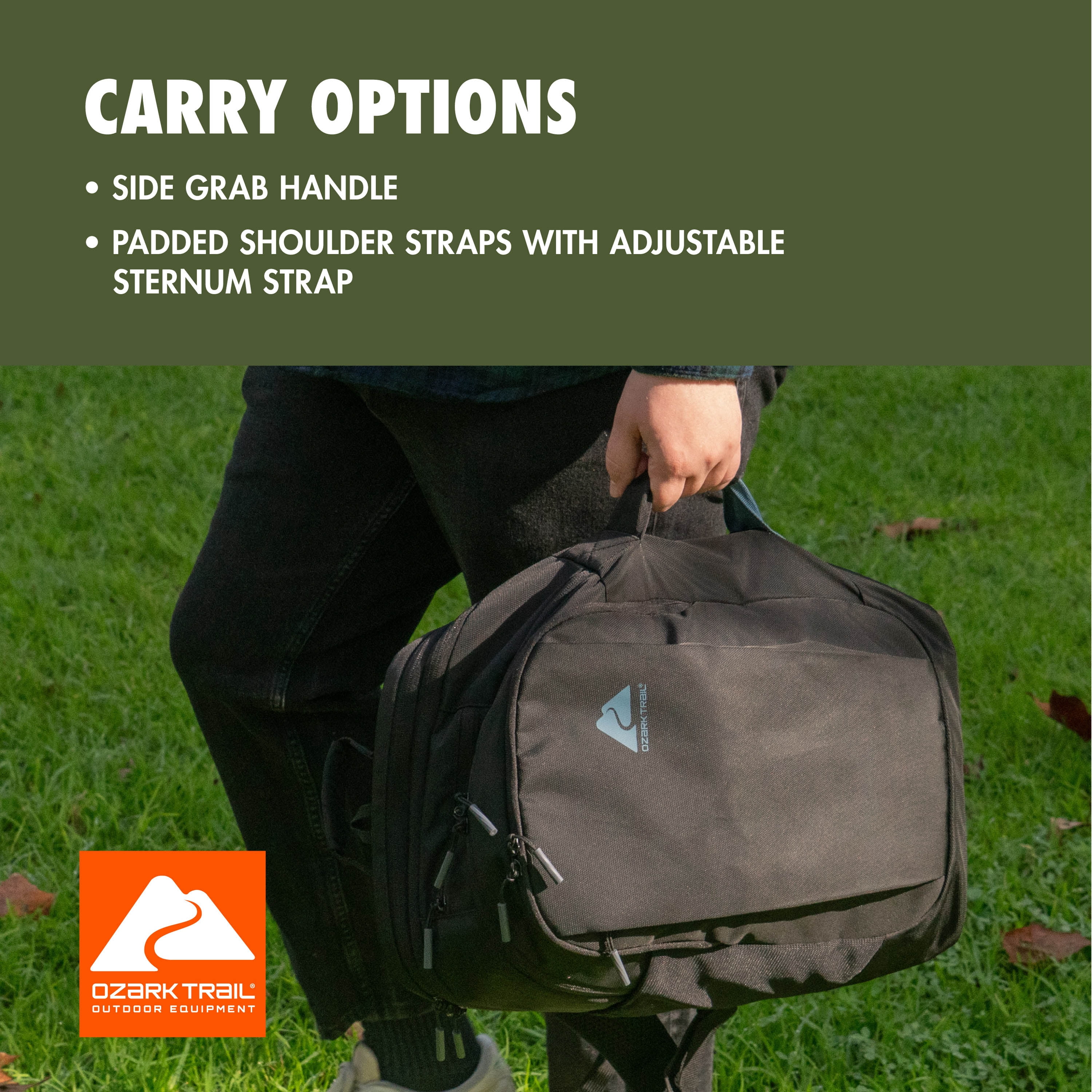 Ozark Trail Adult Polyester Travel Daypack Backpack, 34L, Black