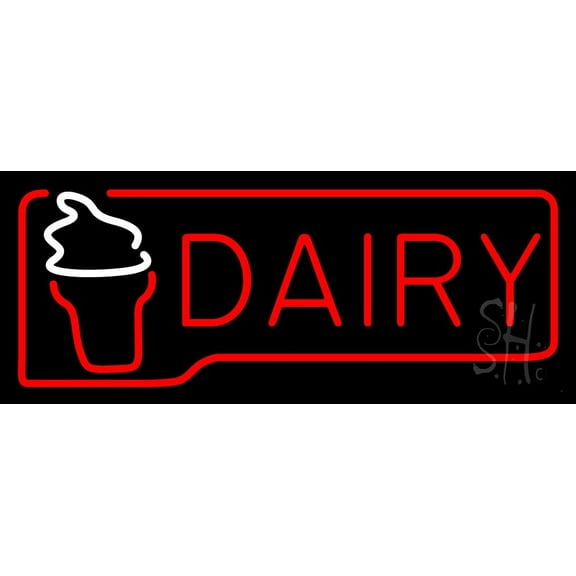 Red Dairy With Logo LED Neon Sign 10 x 24 - inches, Black Square Cut Acrylic Backing, with Dimmer - Bright and Premium built indoor LED Neon Sign for Defence Force.