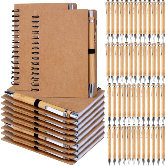 Engrowtic 50 Set Notebook with Pen Bulk Appreciation Gifts, Spiral Kraft Pocket Notebooks Lined Journal with Pen Set Thank You Gifts for Employee Tea
