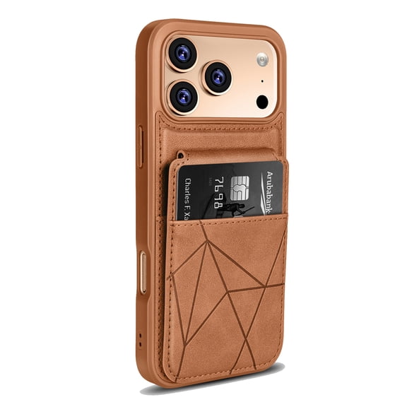 Case for iPhone 15, PU Leather TPU Hybrid Slim Wallet Case with Card Slots Kickstand Shockproof Drop Protective Classic Business Durable Back Case Cover for Men & Women, Brown
