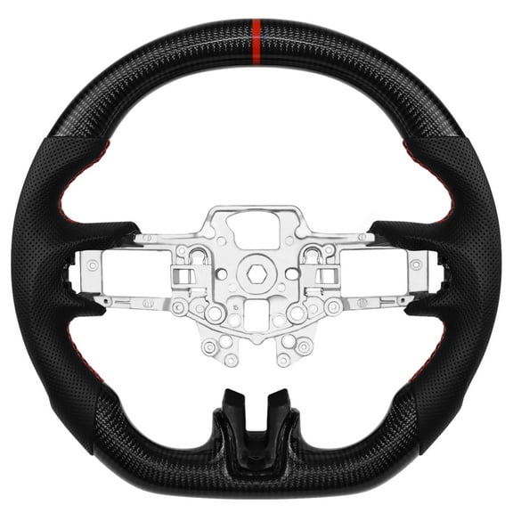 LOSCHEN Dry Carbon Fiber Steering Wheel For Mustang EcoBoost/GT/Shelby GT350/GT350R 2015-2017 D-shaped Nappa Perforated Leather Flat-bottom Steering Wheel